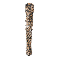 Leopard Pointed Toe Stiletto Heel Sloch Boots Over-the-Knee Boots