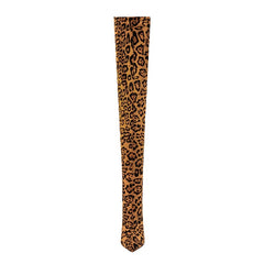 Braune Overknee-Stiefel mit Leopardenmuster und spitzer Zehenpartie und Stilettoabsatz
