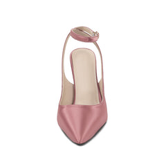 Light Pink Satin Pointed-Toe Buckle Women Wedge Sandals