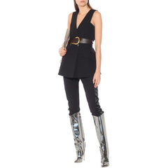 Kniehohe Stiefel aus verspiegeltem Lackleder mit spitzer Zehenpartie und Stilettoabsatz