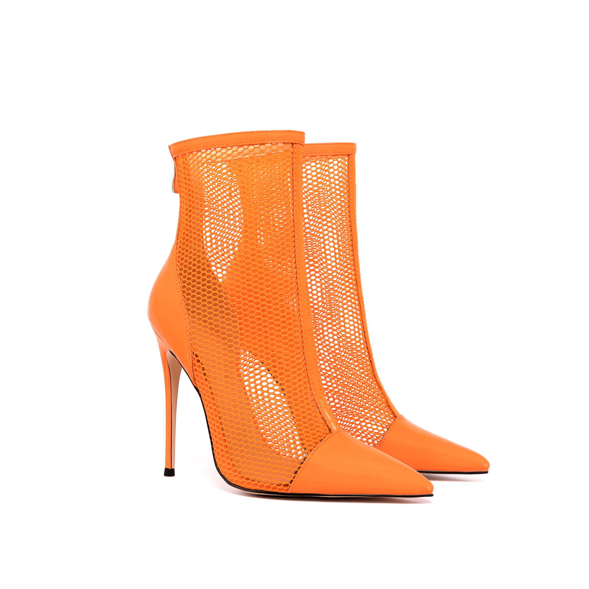 Net & Leather Ankle Boots Zip Stiletto Heel Booties 1