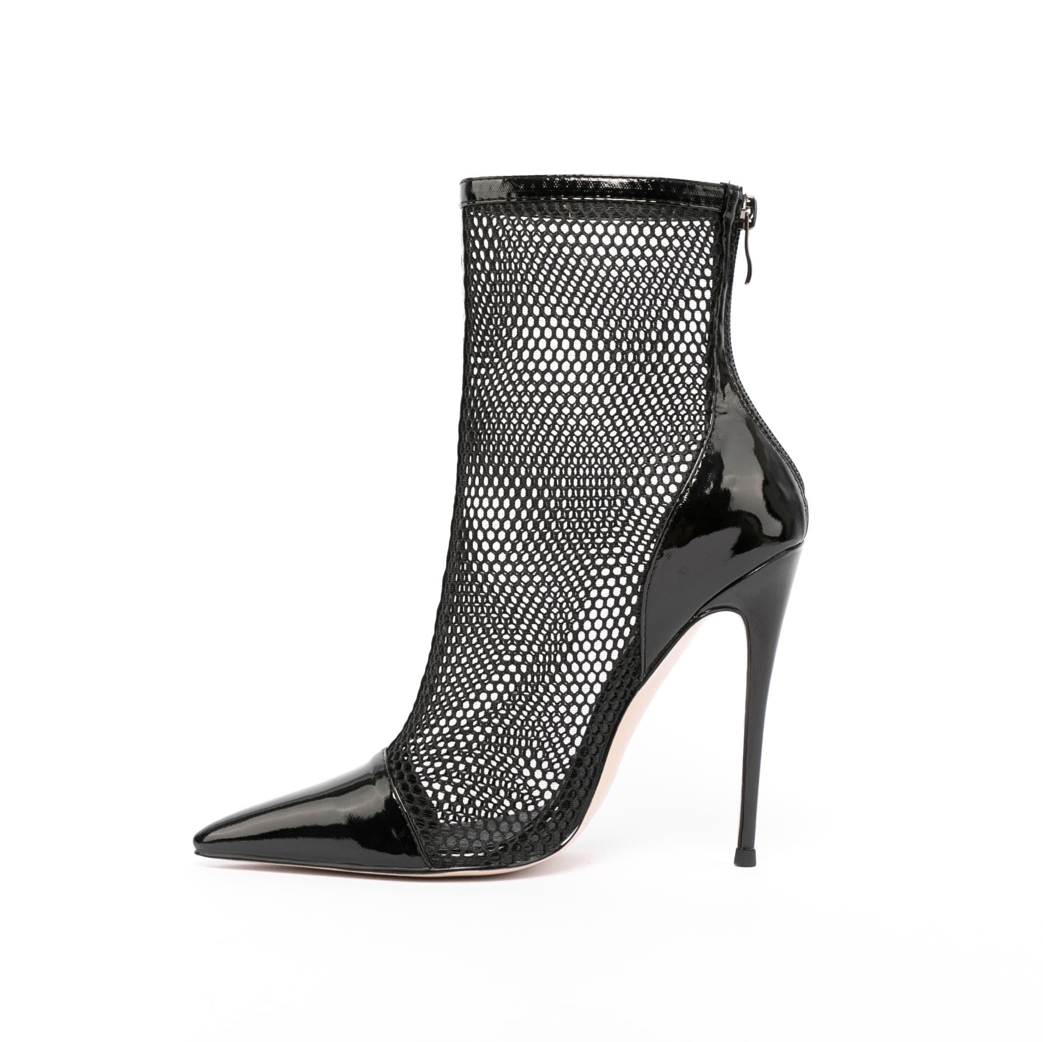 Net & Leather Ankle Boots Zip Stiletto Heel Booties 18