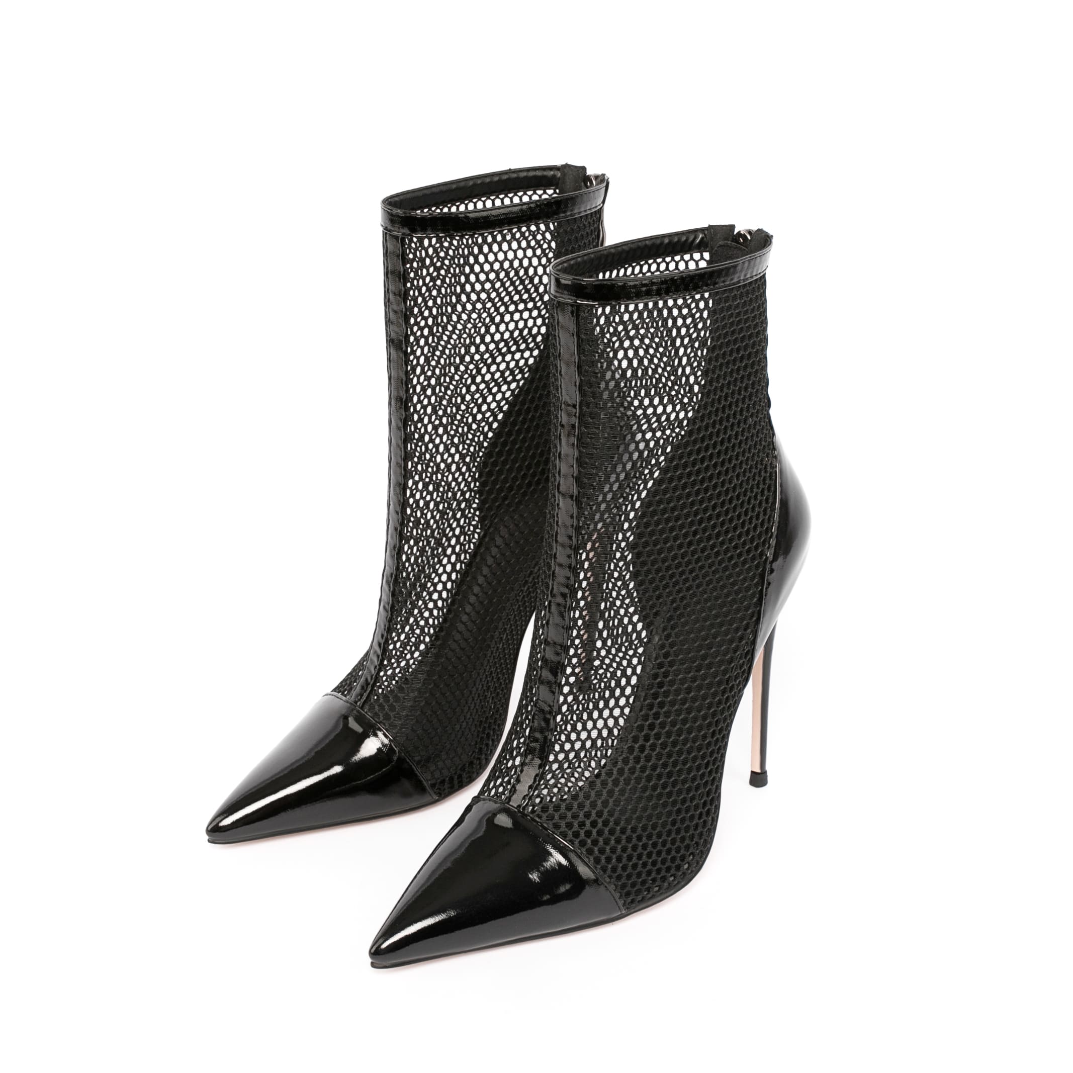 Net & Leather Ankle Boots Zip Stiletto Heel Booties 23