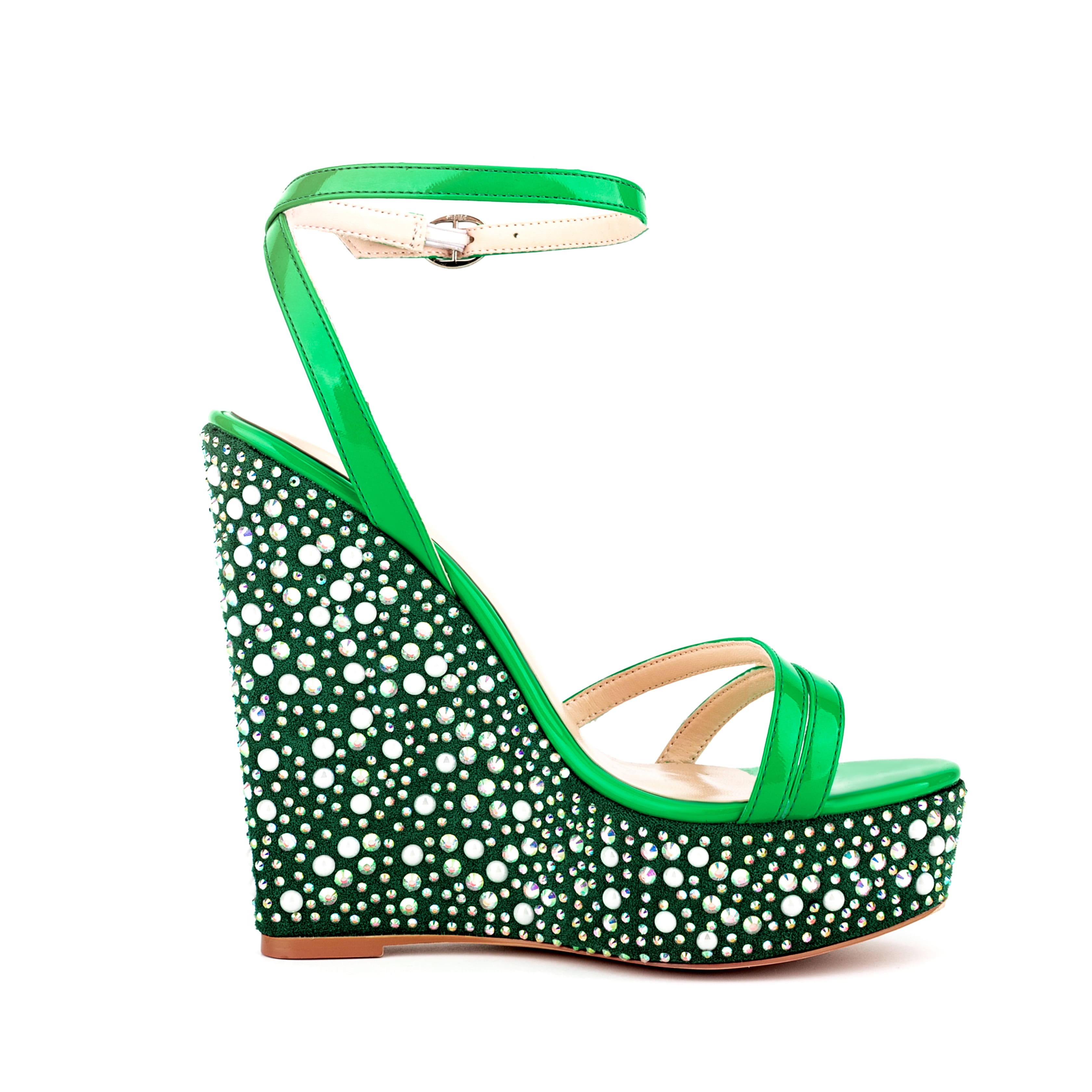 Open Toe Platform Sandals Ankle Strap Rhinestone Wedge Heels 10