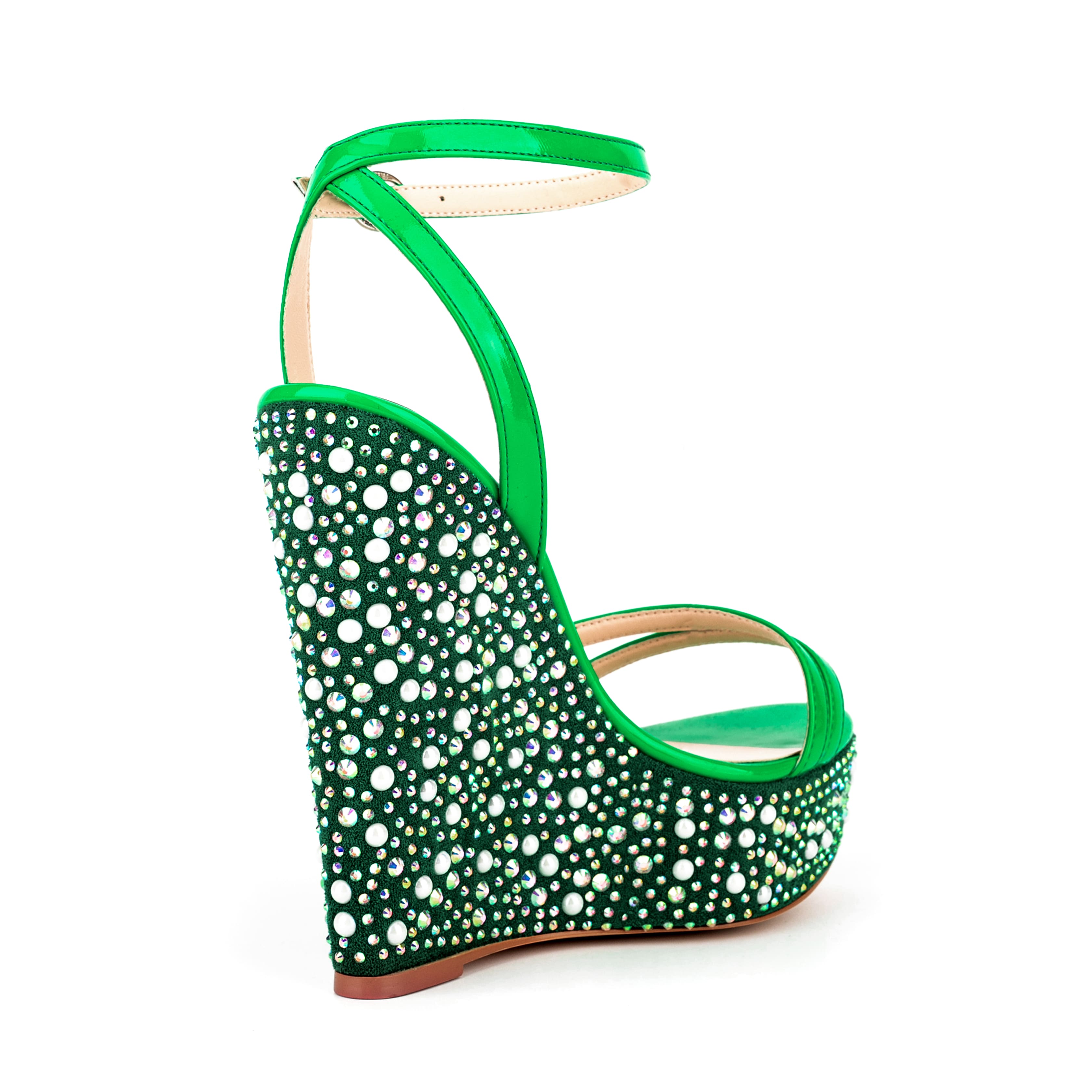 Open Toe Platform Sandals Ankle Strap Rhinestone Wedge Heels 11