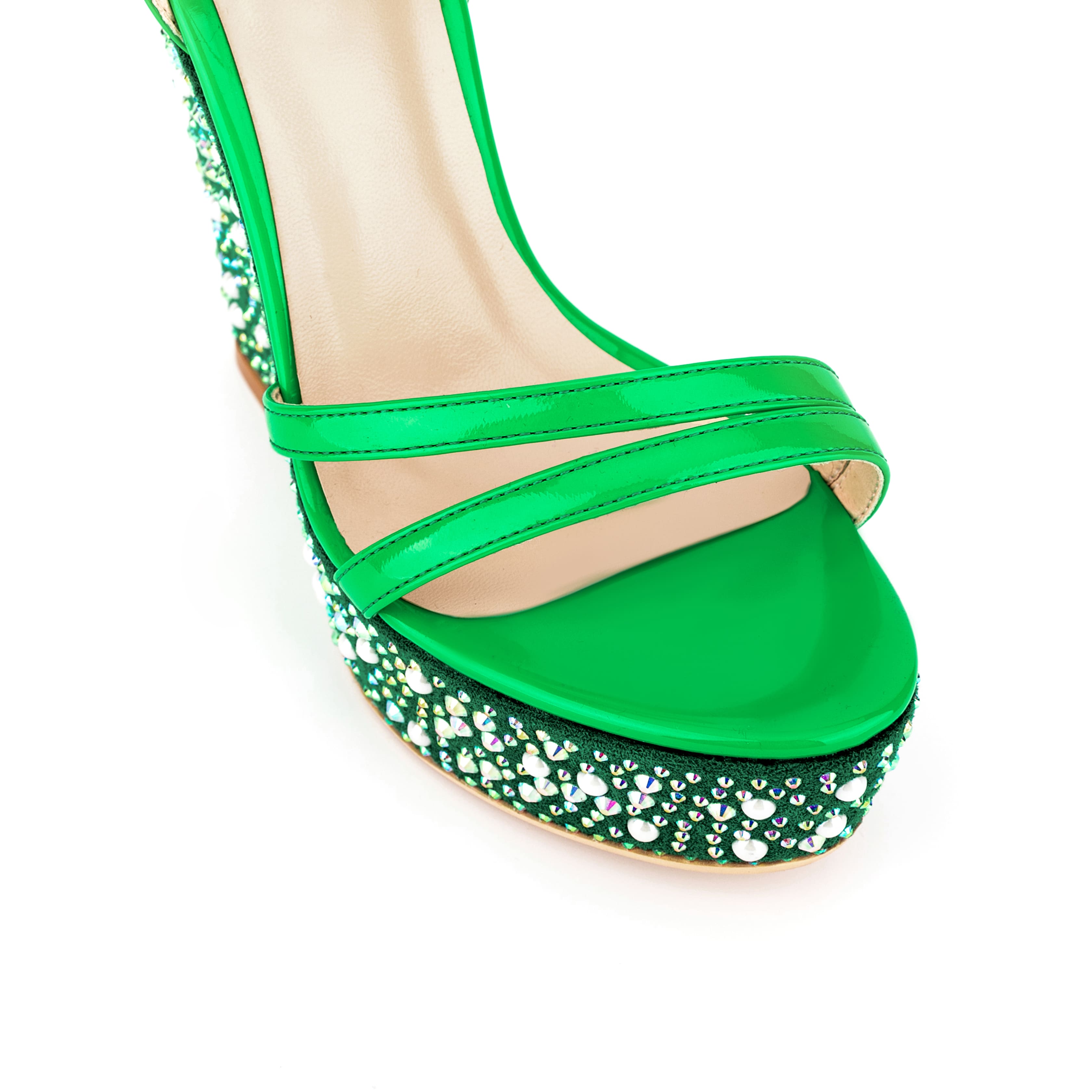 Open Toe Platform Sandals Ankle Strap Rhinestone Wedge Heels 13