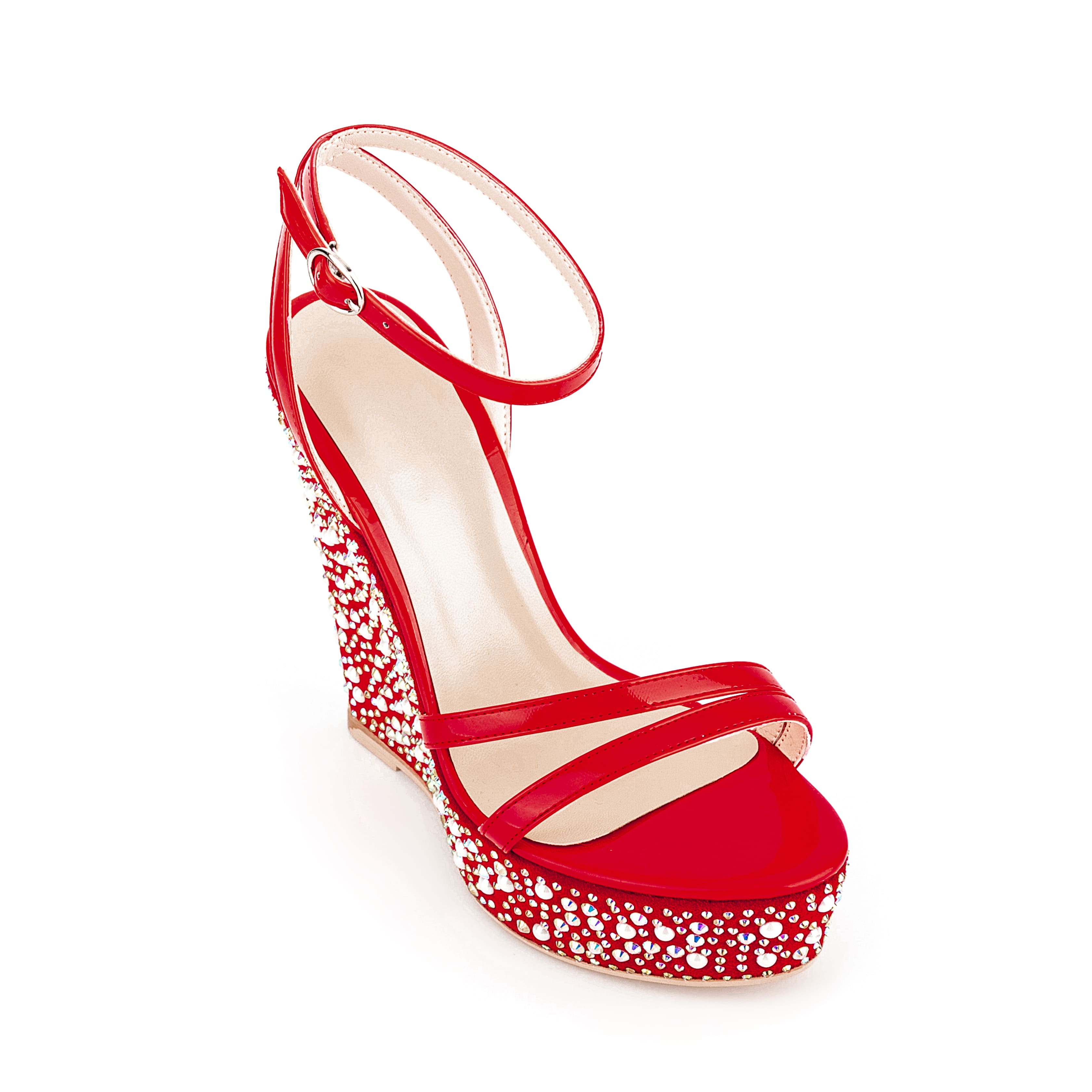 Open Toe Platform Sandals Ankle Strap Rhinestone Wedge Heels 14