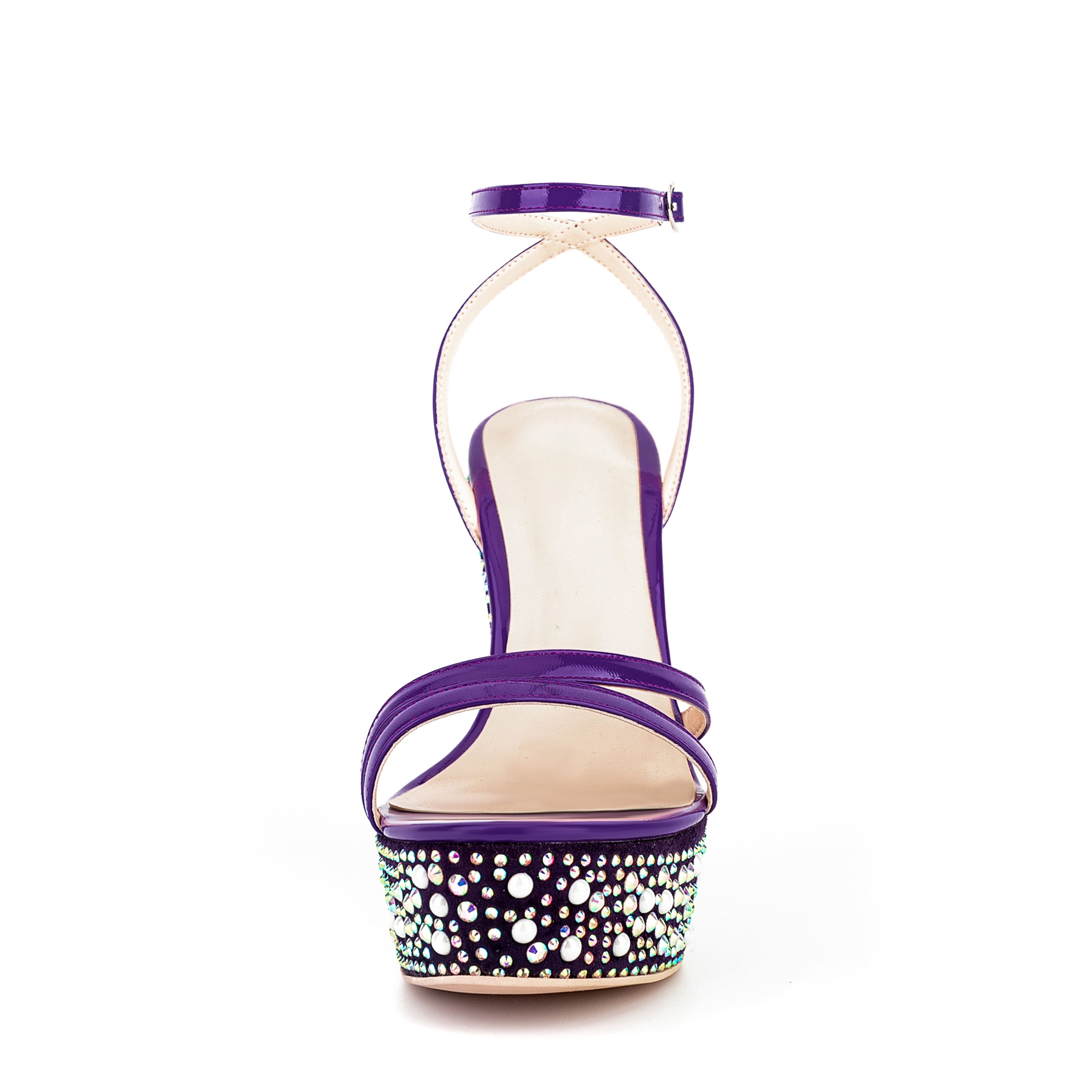 Open Toe Platform Sandals Ankle Strap Rhinestone Wedge Heels 17