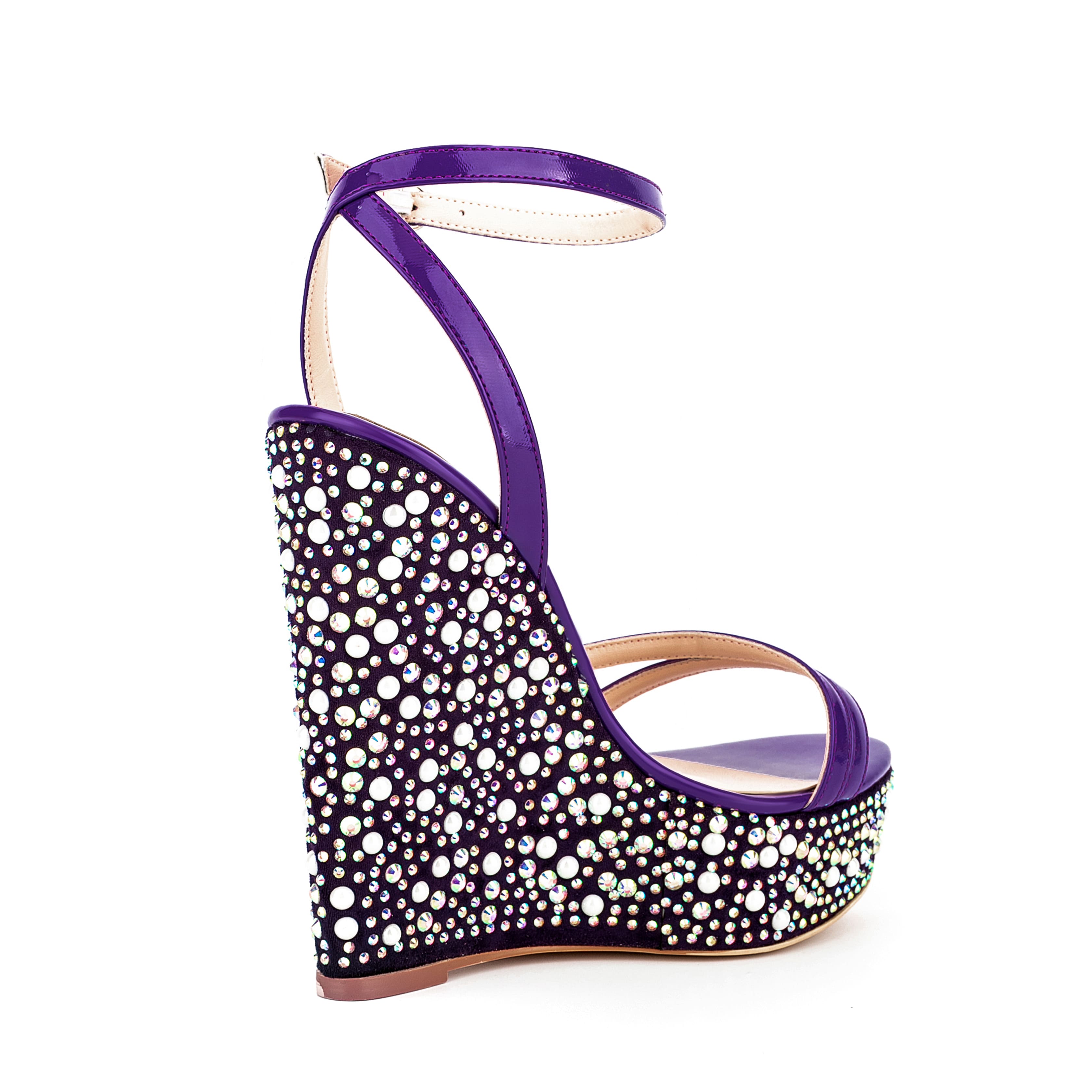 Open Toe Platform Sandals Ankle Strap Rhinestone Wedge Heels 19