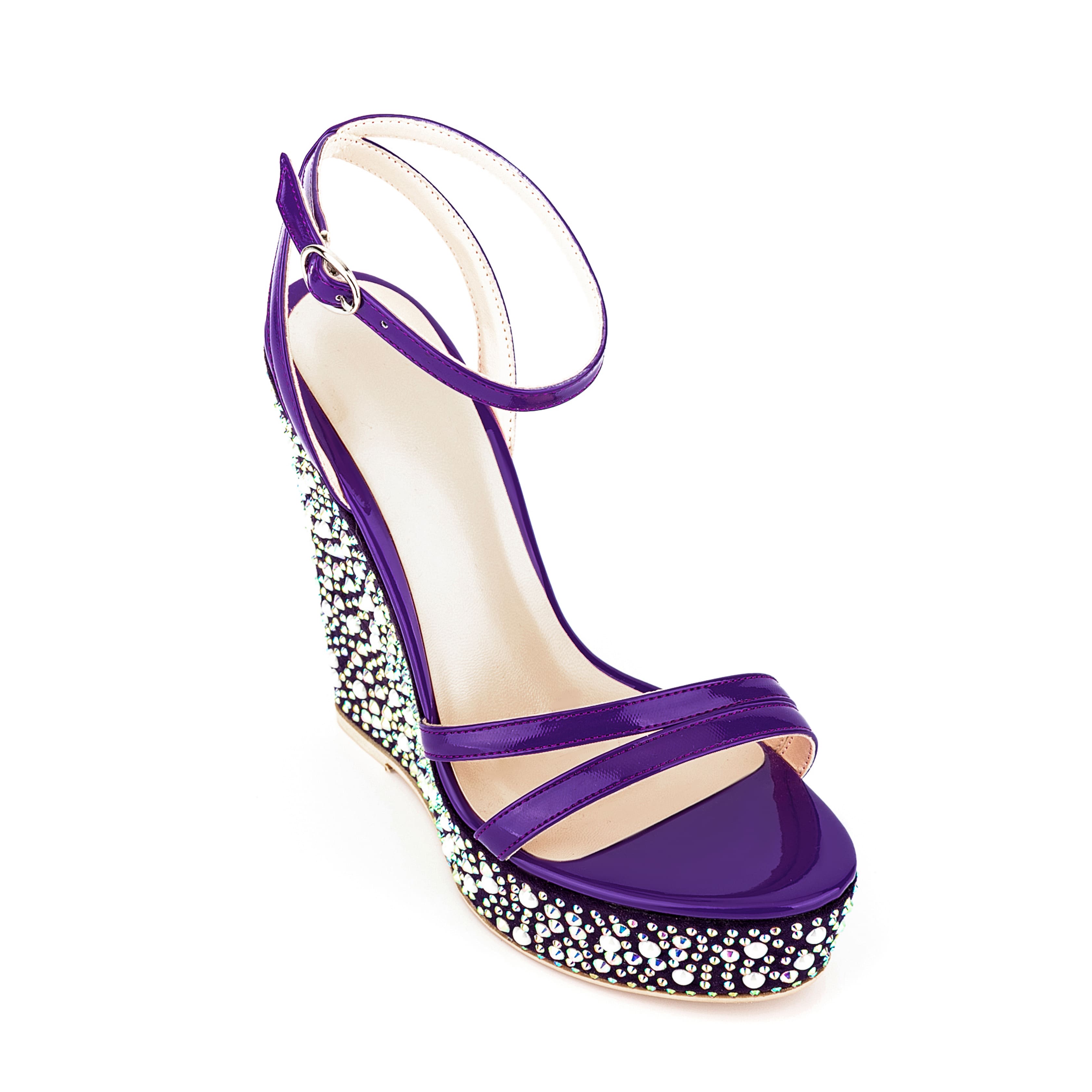 Open Toe Platform Sandals Ankle Strap Rhinestone Wedge Heels 20