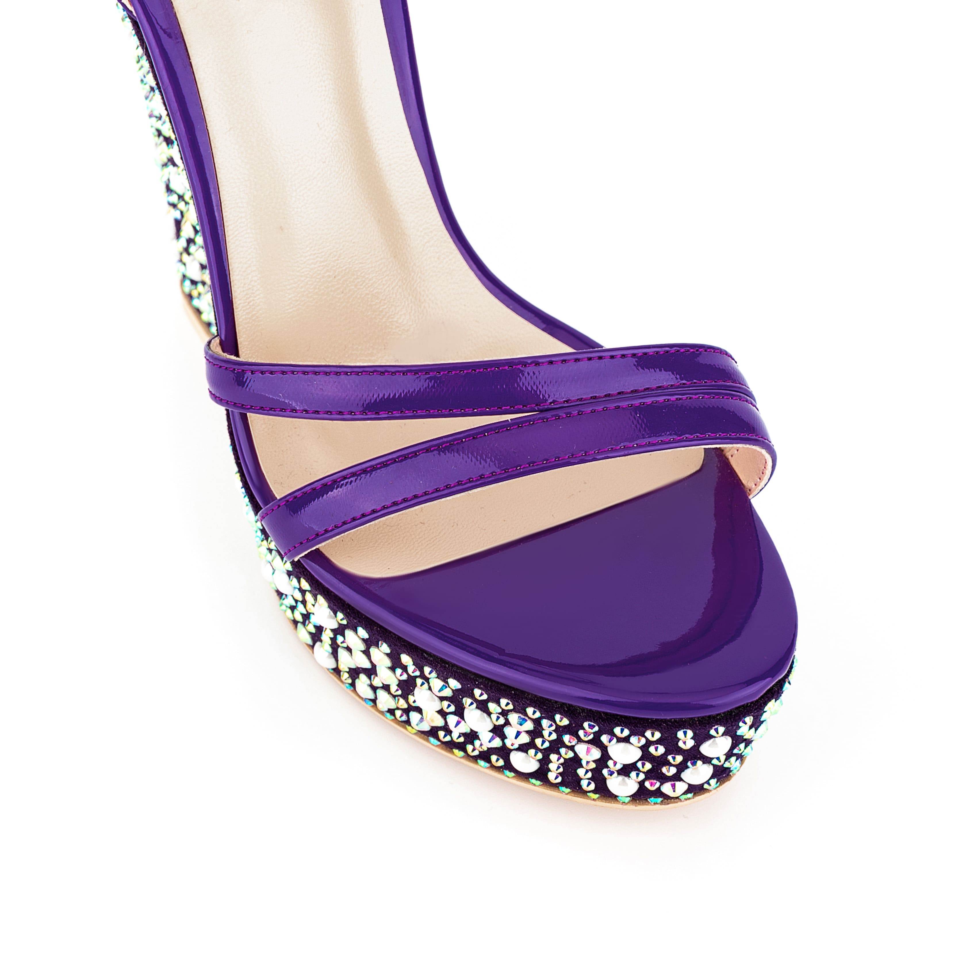 Open Toe Platform Sandals Ankle Strap Rhinestone Wedge Heels 21
