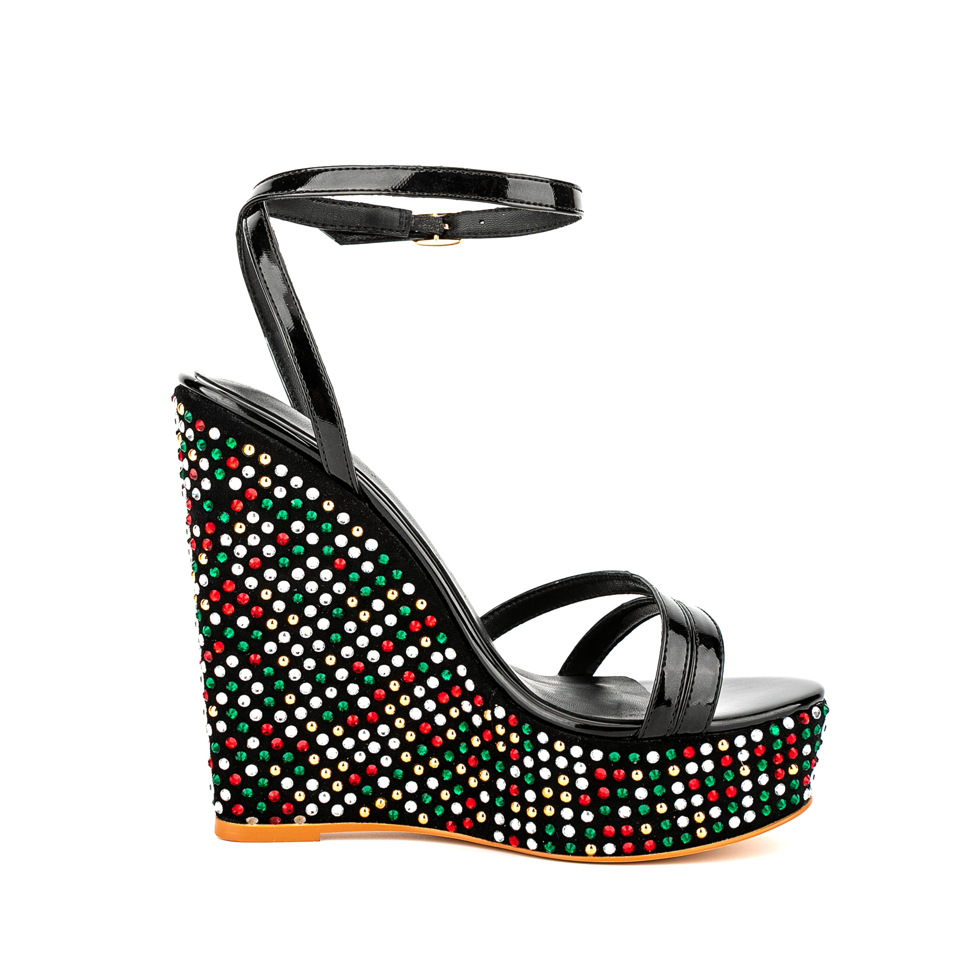 Open Toe Platform Sandals Ankle Strap Rhinestone Wedge Heels 25