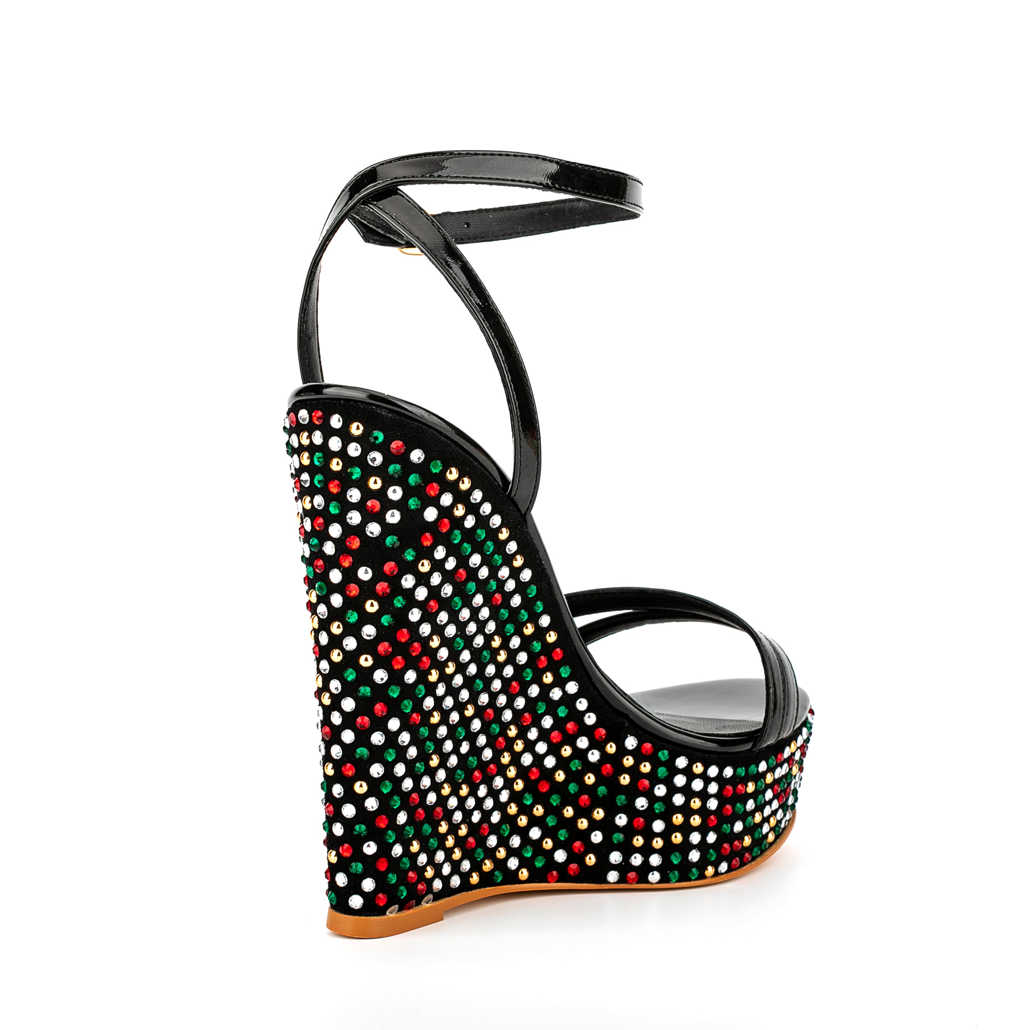 Open Toe Platform Sandals Ankle Strap Rhinestone Wedge Heels 26