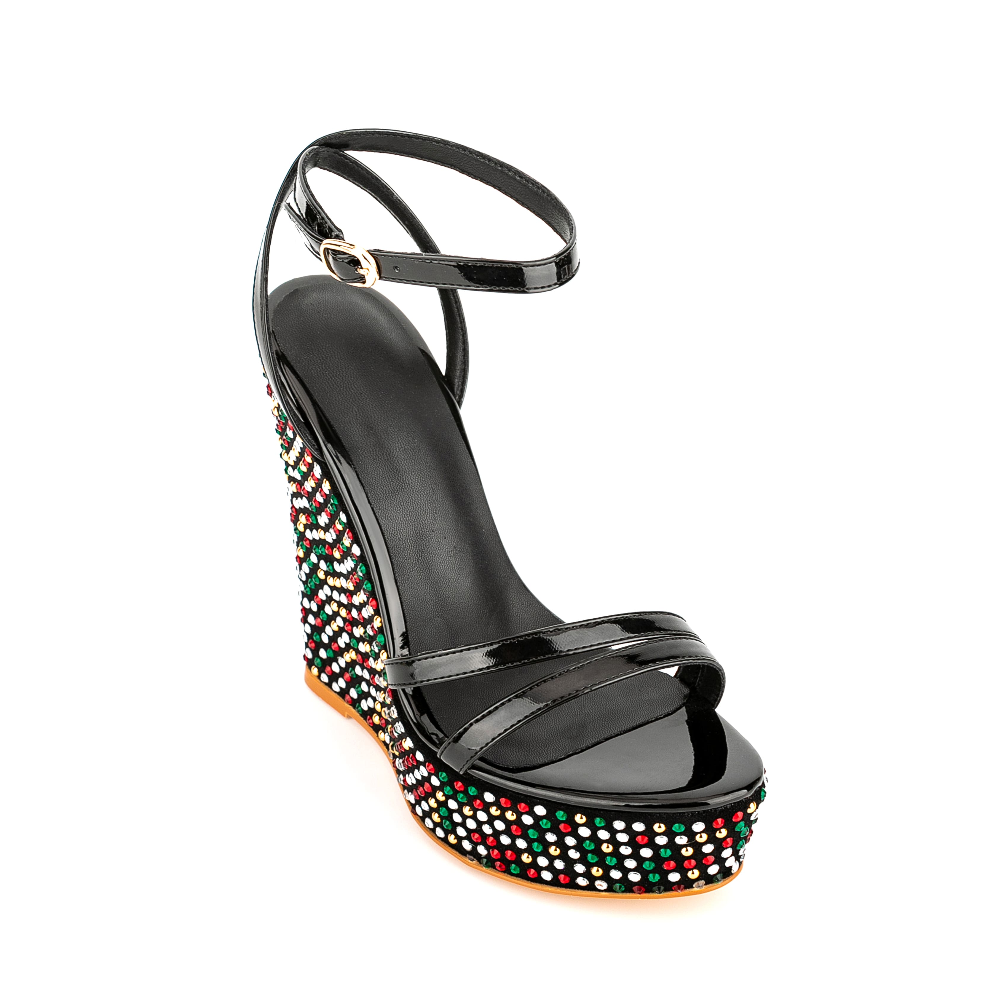 Open Toe Platform Sandals Ankle Strap Rhinestone Wedge Heels 27