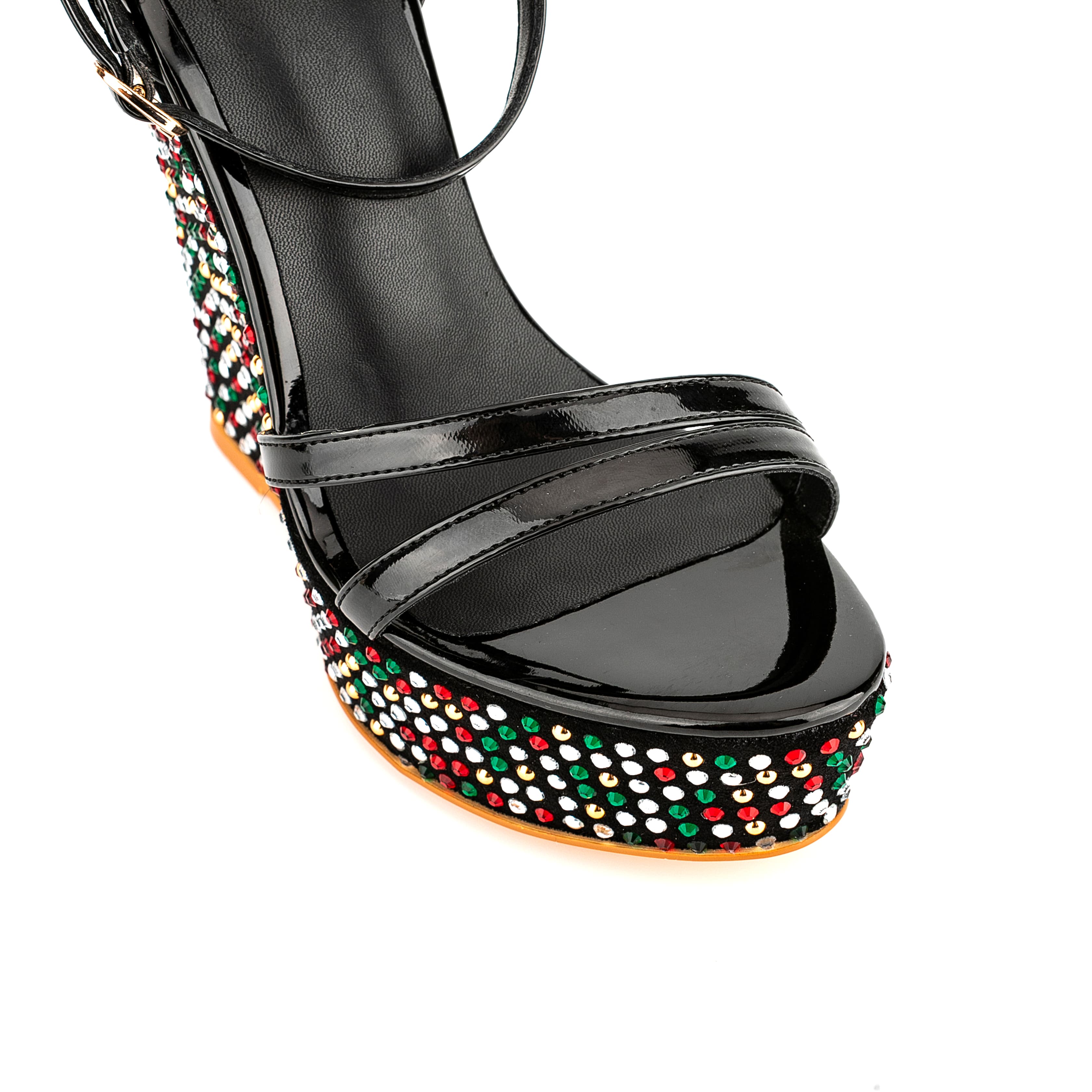 Open Toe Platform Sandals Ankle Strap Rhinestone Wedge Heels 28