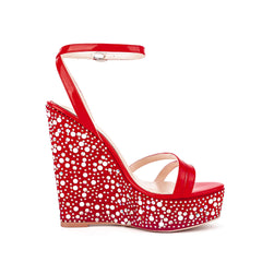 Open Toe Platform Sandals Ankle Strap Rhinestone Wedge Heels 4