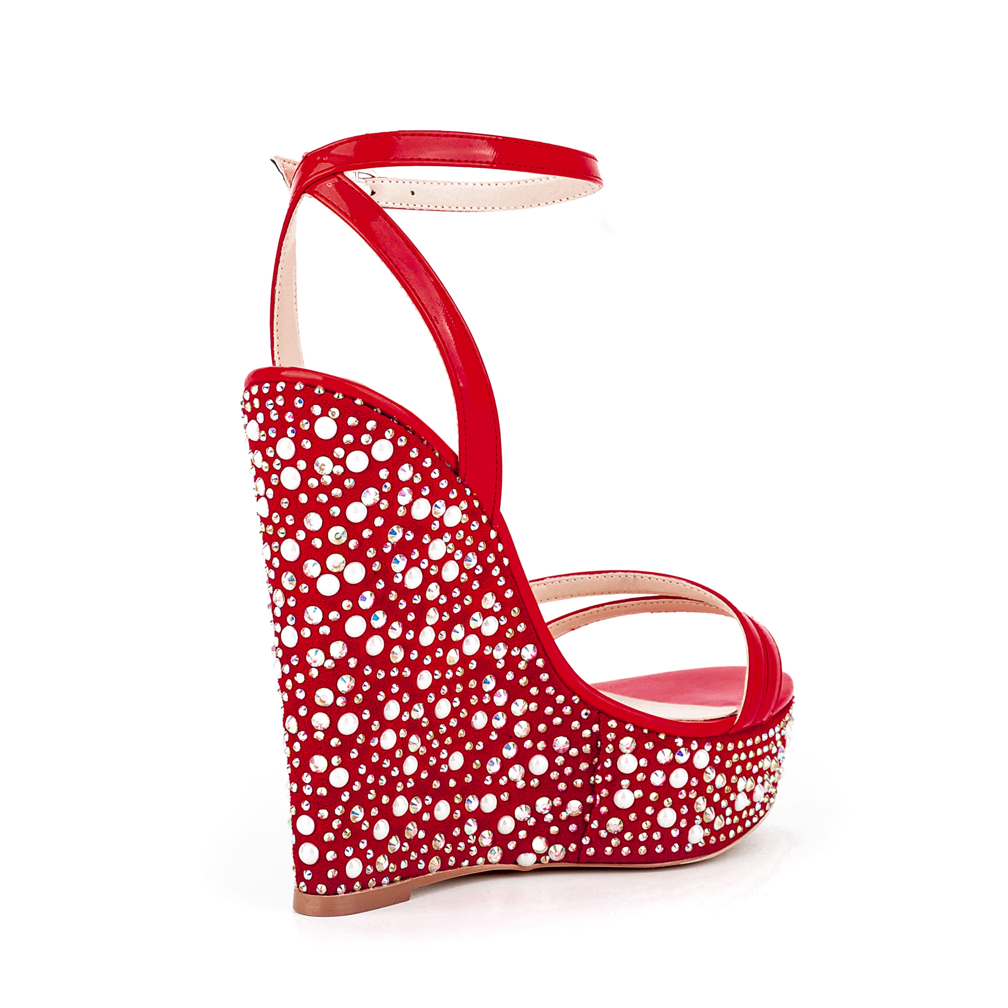 Open Toe Platform Sandals Ankle Strap Rhinestone Wedge Heels 5