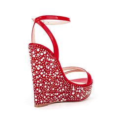 Open Toe Platform Sandals Ankle Strap Rhinestone Wedge Heels 5