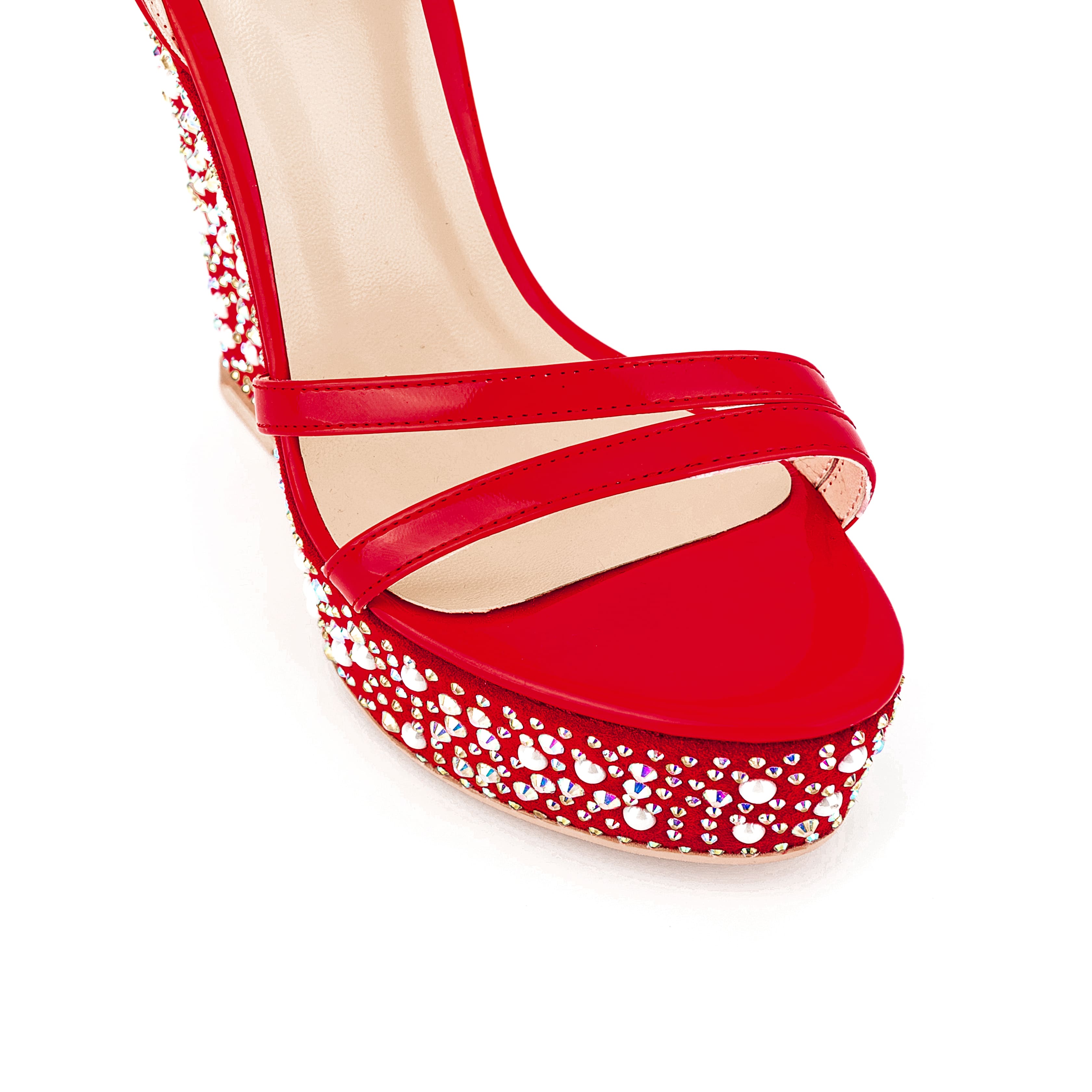 Open Toe Platform Sandals Ankle Strap Rhinestone Wedge Heels 6