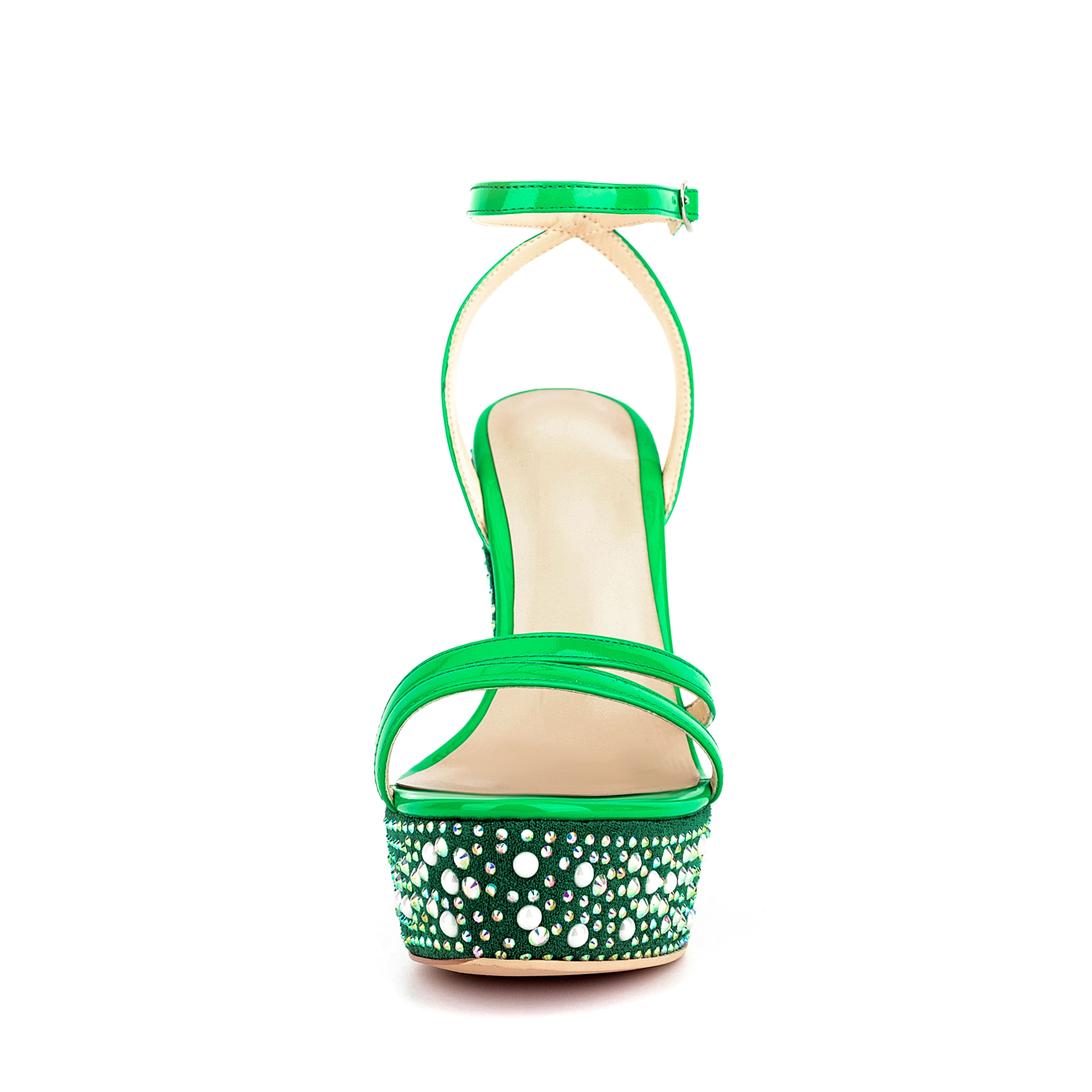 Open Toe Platform Sandals Ankle Strap Rhinestone Wedge Heels 9