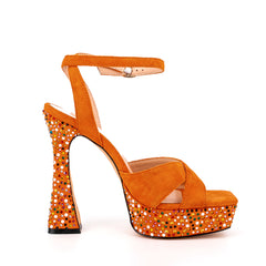 Orange Ankle Strap Rhinestone Platform Flar Heel Sandals 4