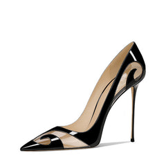 Patent Leather Carved Openwork Pointed Toe Black Pumps for Women