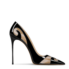 Patent Leather Carved Openwork Pointed Toe Black Pumps for Women