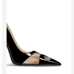 Patent Leather Carved Openwork Pointed Toe Black Pumps for Women