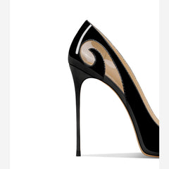 Patent Leather Carved Openwork Pointed Toe Black Pumps for Women
