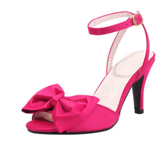 Peep Toe Stiletto Heel Women's Pink Sandals with Bow