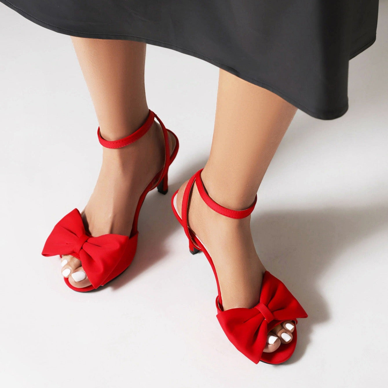 Peep Toe Stiletto High Heel Bow Decor Red Sandals for Women