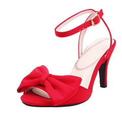 Peep Toe Stiletto High Heel Bow Decor Red Sandals for Women