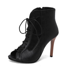 Bottines à talons aiguilles et bout ouvert à lacets