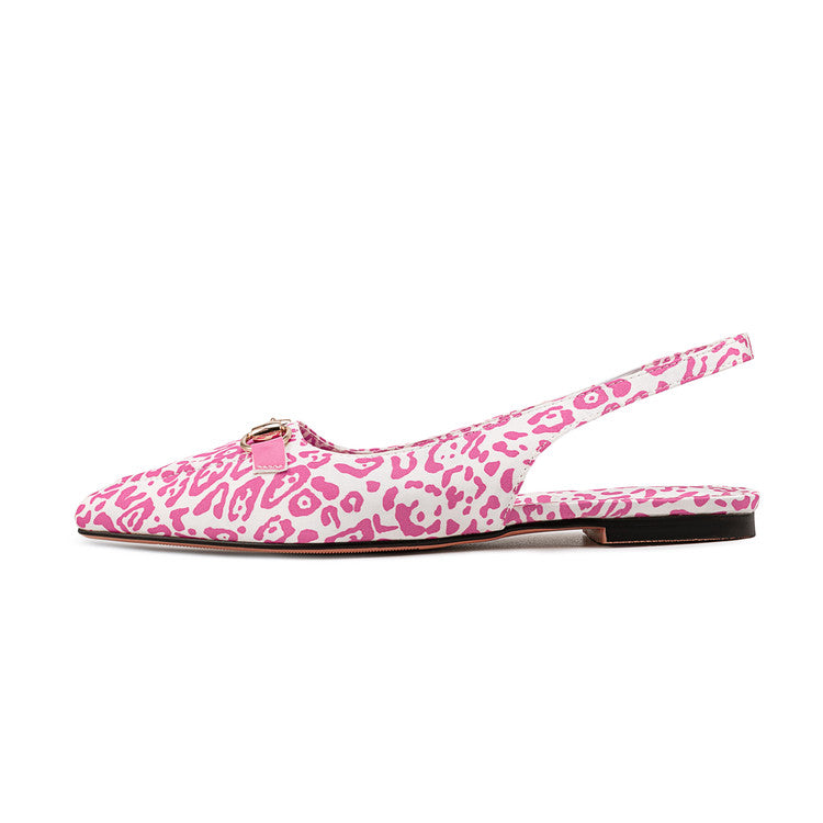 Pink Leopard Slingbacks Pointed Toe Flat Sandals for Women