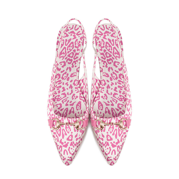 Pink Leopard Slingbacks Pointed Toe Flat Sandals for Women