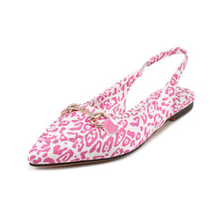 Pink Leopard Slingbacks Pointed Toe Flat Sandals for Women