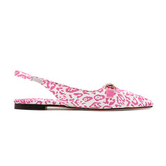 Pink Leopard Slingbacks Pointed Toe Flat Sandals for Women