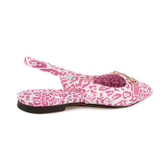 Pink Leopard Slingbacks Pointed Toe Flat Sandals for Women