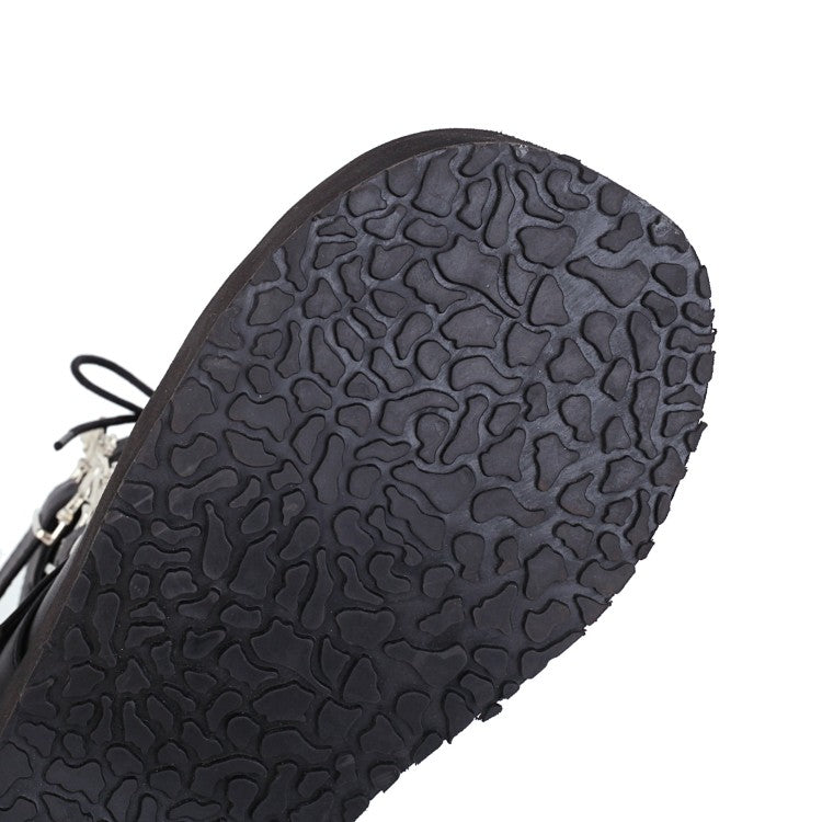 Platform Wedge Heel Lace Up Ankle Black Buckle Boots