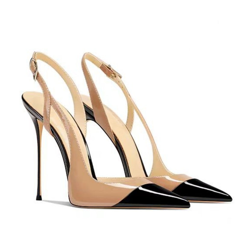 Escarpins à talons aiguilles et bout pointu en paillettes dorées de 5 pouces avec bride arrière