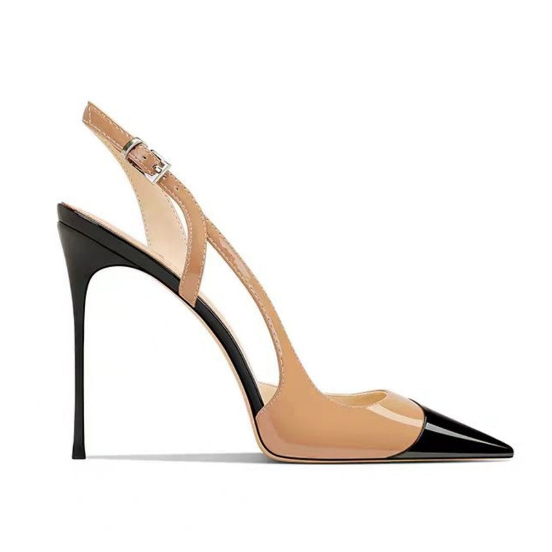 Escarpins à talons aiguilles et bout pointu en paillettes dorées de 5 pouces avec bride arrière