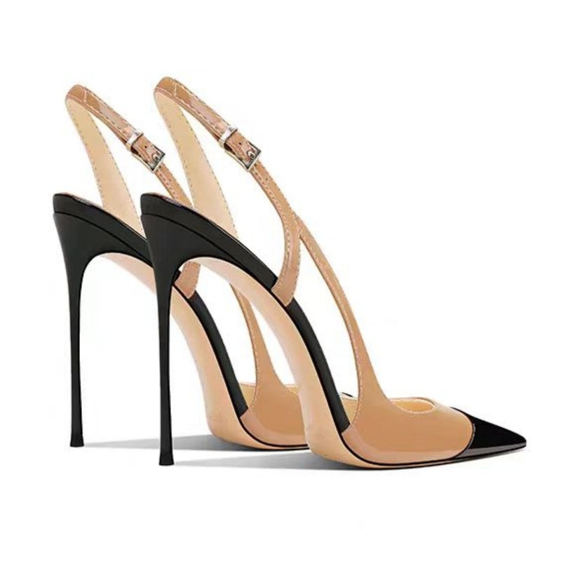 Escarpins à talons aiguilles et bout pointu en paillettes dorées de 5 pouces avec bride arrière