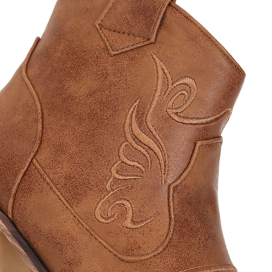 Vintage Cowgirl-Stiefeletten mit spitzer Zehenpartie und Blockabsatz