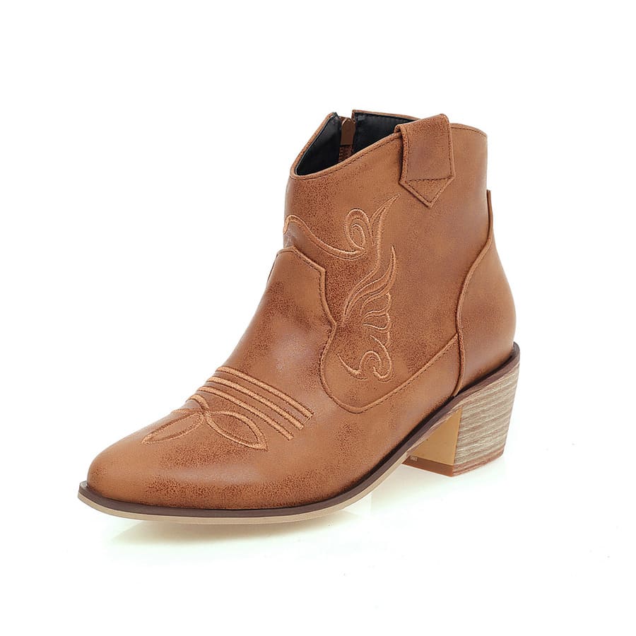 Vintage Cowgirl-Stiefeletten mit spitzer Zehenpartie und Blockabsatz