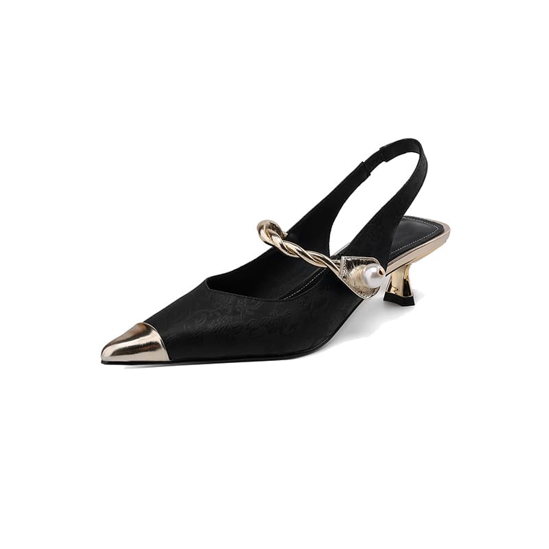 Leather Pointy Toe Kitten Heel Slingback Pumps