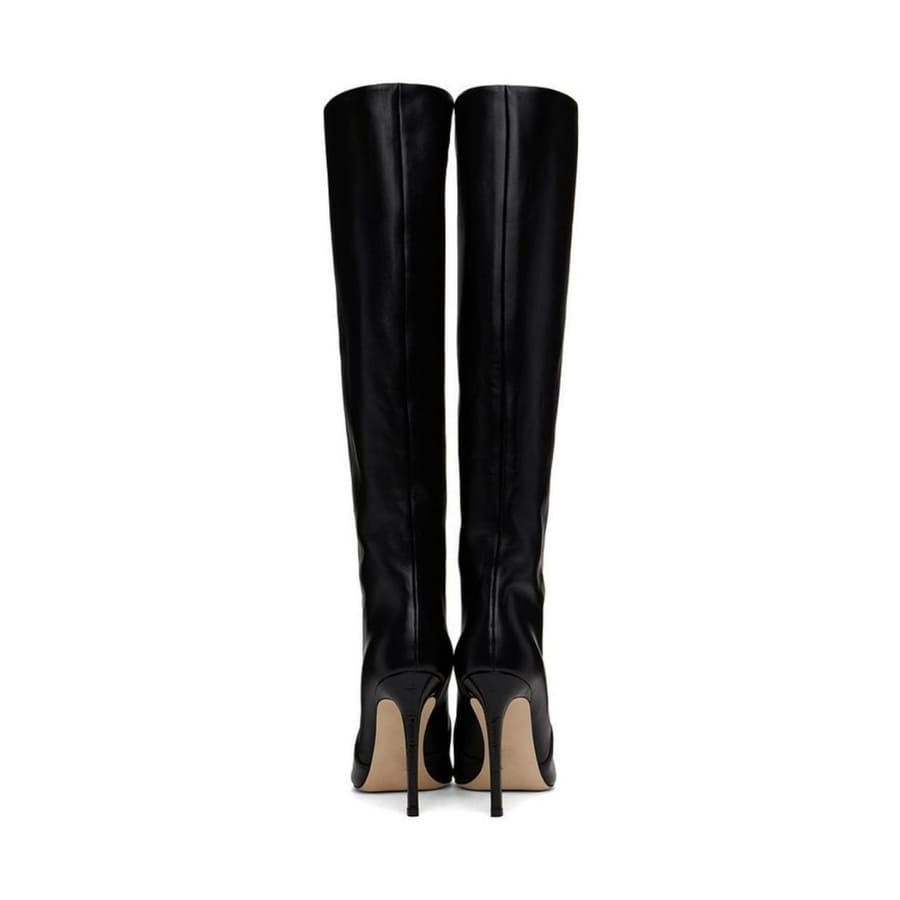 Bottes hautes à talon aiguille et bout pointu de 4 pouces, mollet large