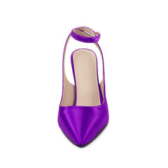 Purple Satin Pointed-Toe Buckle Wedge Sandals for Women