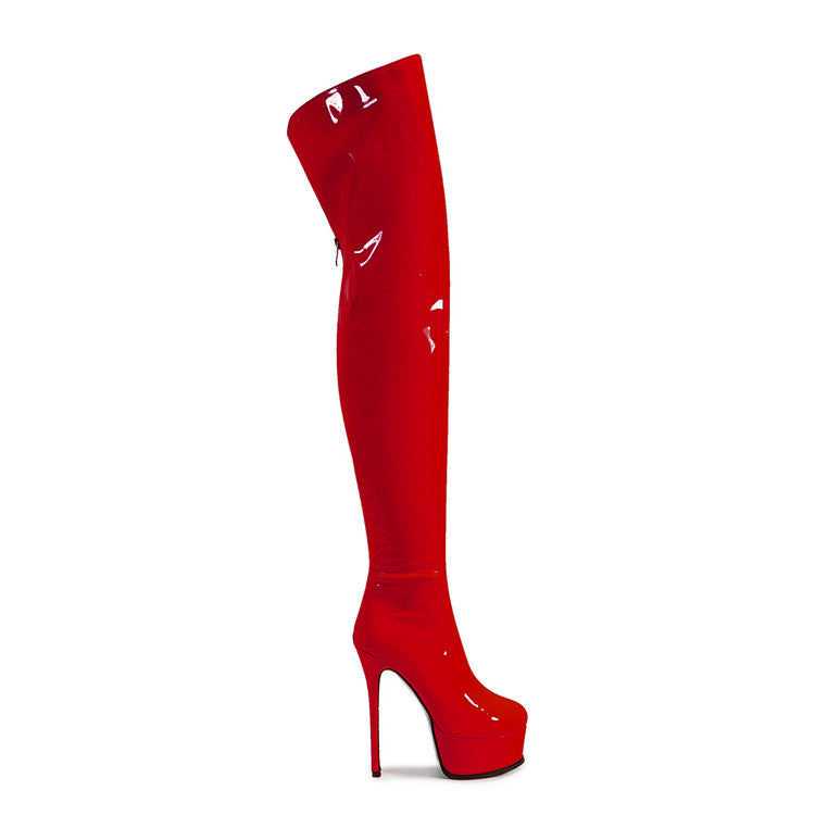 Red Platform Over The Knee Boots Patent Leather Stiletto Heels