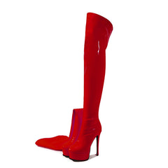 Red Platform Over The Knee Boots Patent Leather Stiletto Heels