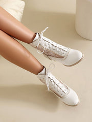 Retro Lace Round Toe Block Heel Lace-Up Ankle Boots